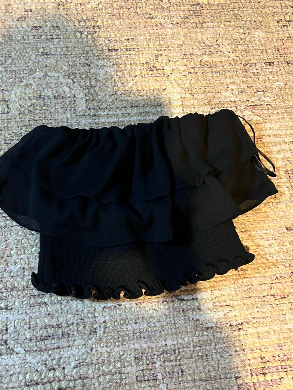 1. State Black Ruffled strapless top with Eyelet Detail